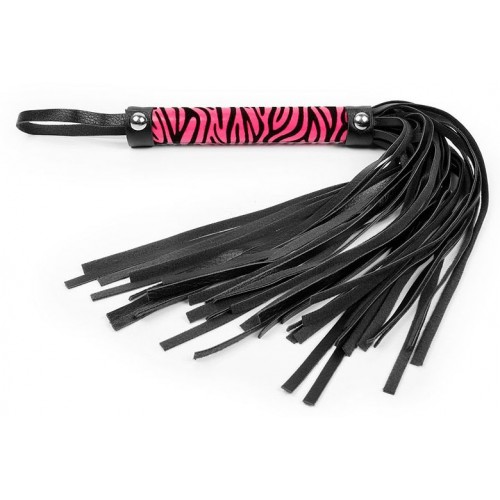 Черная многохвостовая плеть с круглой розовой ручкой-зеброй - 39 см. (Bior toys NTB-80521)