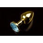 Маленькая золотистая анальная пробка с круглым кончиком и голубым кристаллом - 7 см. (Пикантные штучки DPRSG252WB)