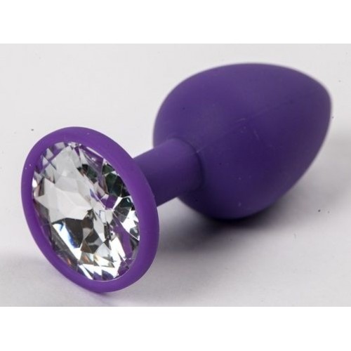 Фиолетовая силиконовая анальная пробка с прозрачным стразом - 7,1 см. (4sexdreaM 47117)