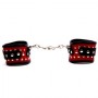 Фигурные красно-чёрные наручники с клёпками (Подиум Р23А)
