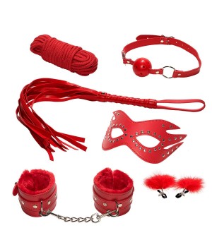 Эротический набор БДСМ из 6 предметов в красном цвете