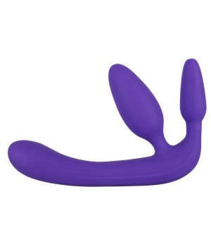 Фиолетовый безремневой страпон с двумя пробками Triple ..