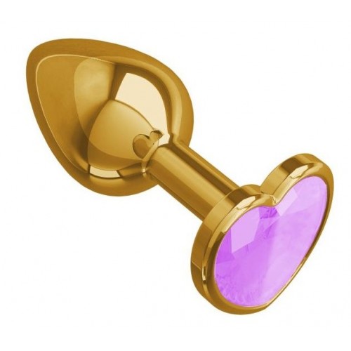 Золотистая анальная пробка с сиреневым кристаллом-сердцем - 7 см. (Джага-Джага 511-13 LILAC-DD)
