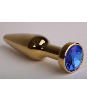 Золотистая анальная пробка с синим кристаллом - 11,2 см..