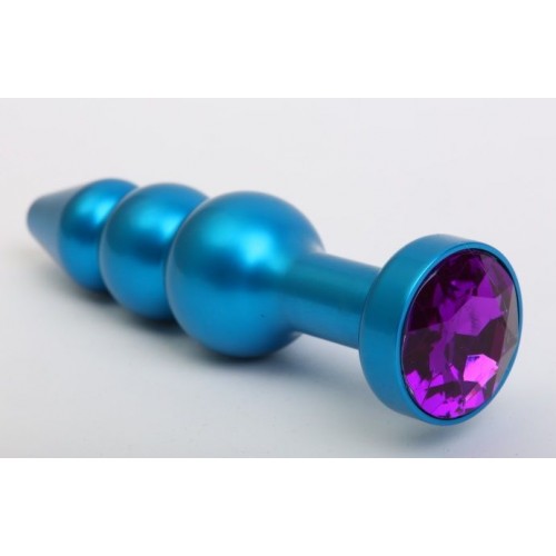Синяя фигурная анальная пробка с фиолетовым кристаллом - 11,2 см. (4sexdreaM 47430-5)