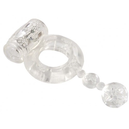Прозрачное эрекционное кольцо с вибратором и хвостом (Toyfa Basic 818039-1)