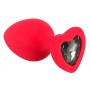 Красная силиконовая анальная пробка с черным стразом-сердечком - 9,3 см. (Orion 05377560000)