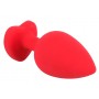 Красная силиконовая анальная пробка с черным стразом-сердечком - 9,3 см. (Orion 05377560000)