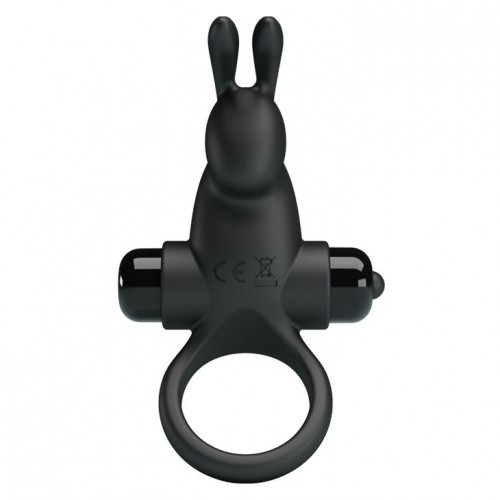 Черное эрекционное кольцо с выступом-зайчиком для стимуляции клитора (Baile BI-210204)