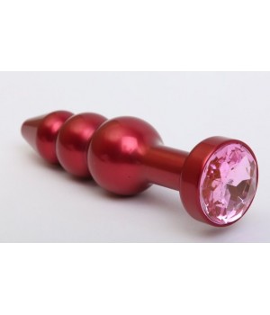 Красная анальная ёлочка с розовым кристаллом - 11,2 см.