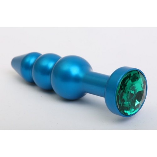 Синяя фигурная анальная пробка с зелёным кристаллом - 11,2 см. (4sexdreaM 47430-6)