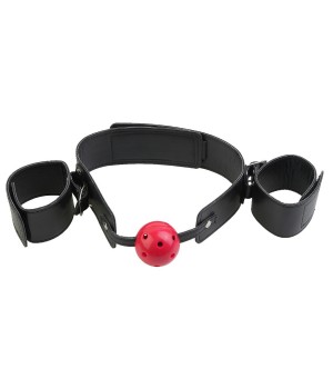 Кляп-наручники с красным шариком Breathable Ball Gag Re..