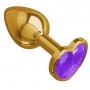 Золотистая анальная втулка с фиолетовым кристаллом-сердцем - 7 см. (Джага-Джага 511-08 purple-DD)