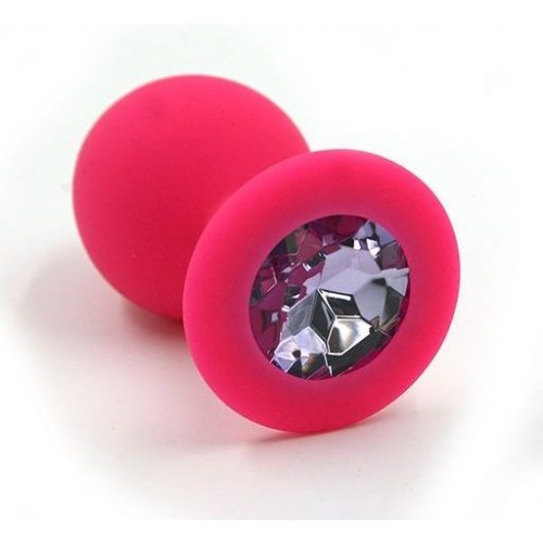 Розовая силиконовая анальная пробка с светло-фиолетовым кристаллом - 7 см. (Kanikule KL-S0003M)