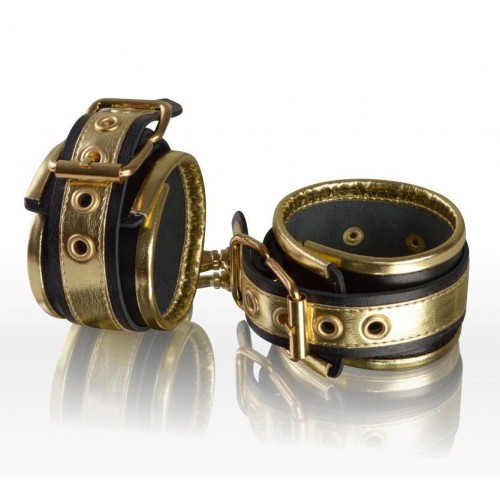 Золотисто-чёрные кожаные наручники (Sitabella 3067-18)
