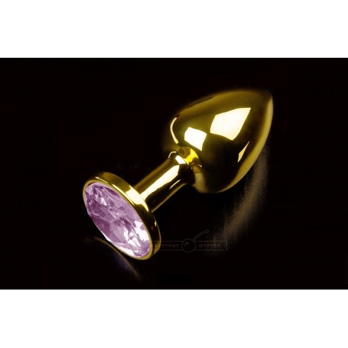 Маленькая золотистая анальная пробка с круглым кончиком и розовым кристаллом - 7 см. (Пикантные штучки DPRSG252P)