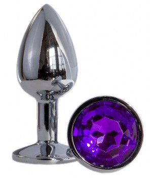 Металлическая анальная втулка с фиолетовым кристаллом - 7,2 см.