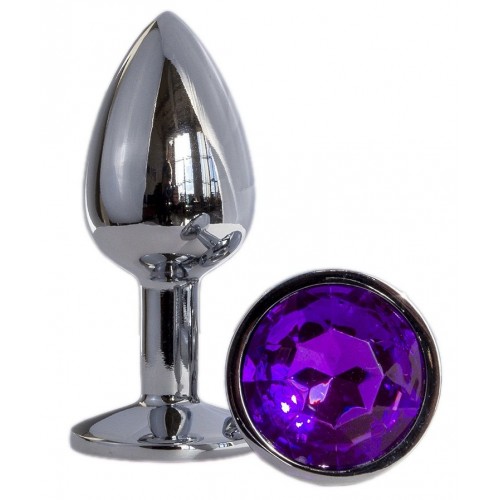 Металлическая анальная втулка с фиолетовым кристаллом - 7,2 см. (OYO PS05-EGZO-Bag-Violet)