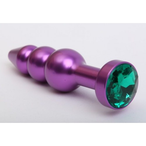 Фиолетовая фигурная анальная ёлочка с зелёным кристаллом - 11,2 см. (4sexdreaM 47433-6)