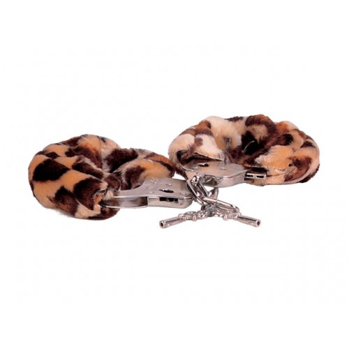Металлические наручники, обшитые леопардовым мехом (Gopaldas E0014C20PGAC)