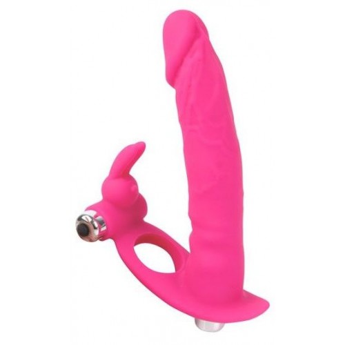 Ярко-розовая вибронасадка для двойного проникновения - 15 см. (Bior toys ST-40172-16)