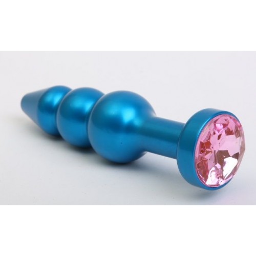Синяя фигурная анальная пробка с розовым кристаллом - 11,2 см. (4sexdreaM 47430)