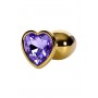 Золотистая анальная втулка с фиолетовым кристаллом-сердечком - 7 см. (ToyFa 717016-134)