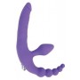 Фиолетовый безремневой страпон с анальным отростком и вибрацией - 15 см. (Bior toys ST-40185-5)