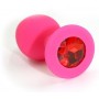 Розовая силиконовая анальная пробка с красным кристаллом - 7 см. (Kanikule KL-S0012M)