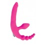 Розовый безремневой страпон с анальным отростком и вибрацией - 15 см. (Bior toys ST-40185-16)