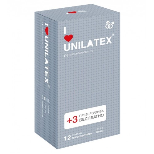 Презервативы с точками Unilatex Dotted - 12 шт. + 3 шт. в подарок (Unilatex Unilatex Dotted №12 + №3)