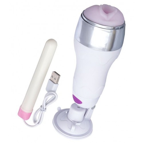 Мастурбатор-вагина в белой колбе с присоской и функцией нагрева (A-toys 763001)