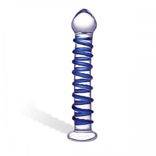 Стеклянный фаллоимитатор с голубой внешней спиралью - 18,5 см. (Glas GLAS-75)