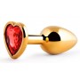 Золотистая анальная пробка с красным стразом-сердечком - 7 см. (Anal Jewelry Plug SCHG-16)