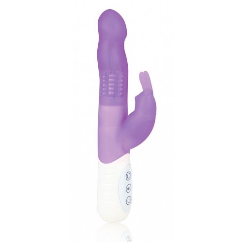 Фиолетовый силиконовый вибратор с клиторальным отростком - 21 см. (Erotic Fantasy HT-R4-PUR)