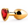 Золотистая анальная пробка с красным стразом-сердечком - 8 см. (Anal Jewelry Plug MCHG-16)