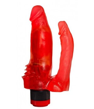 Красный анально-вагинальный вибратор №11 - 15,5 см...