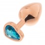 Золотистая анальная пробка OYO с голубым кристаллом-сердцем - 7,3 см. (OYO APRG-OYO-H-light-blue)