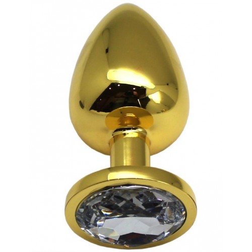 Золотистая анальная пробка с прозрачным кристаллом - 9 см. (Eroticon P3405M-06)