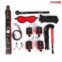 Стильный черно-красный набор БДСМ: маска, кляп, зажимы, плётка, ошейник, наручники, оковы, верёвка (Bior toys NTB-80616)