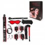 Стильный черно-красный набор БДСМ: маска, кляп, зажимы, плётка, ошейник, наручники, оковы, верёвка (Bior toys NTB-80616)