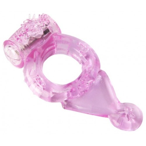 Розовое эрекционное виброкольцо с хвостом (Toyfa Basic 818038-3)