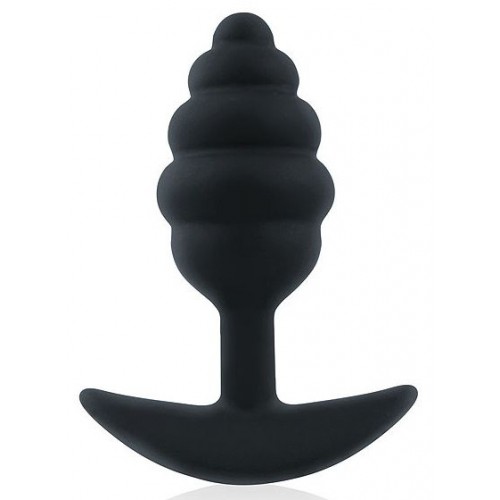Черная ребристая анальная втулка с ограничителем - 9 см. (Bior toys SEM-55196)