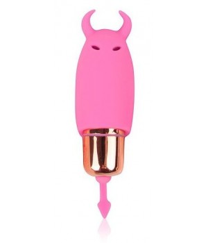Розовый силиконовый вибромассажер с рожками - 6,4 см...