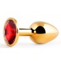 Золотистая анальная пробка с красным стразом - 7,2 см. (Anal Jewelry Plug GS-16)