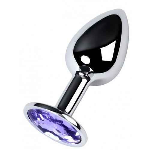 Серебристая конусовидная анальная пробка с фиолетовым кристаллом - 7 см.  (ToyFa 717001-4)