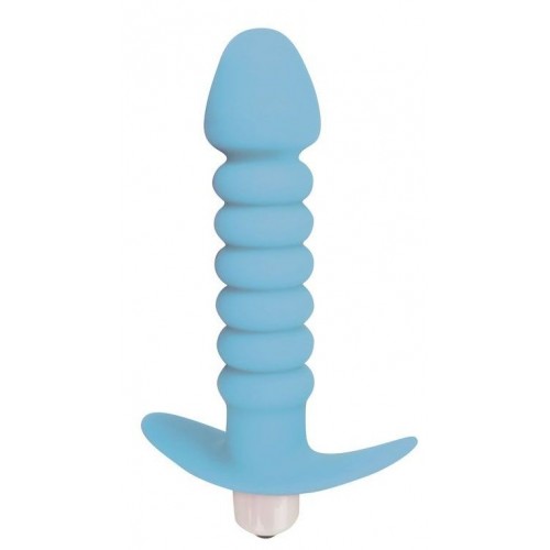 Голубая анальная вибровтулка-елочка с ограничителем - 11,5 см. (Bior toys ST-40170-12)