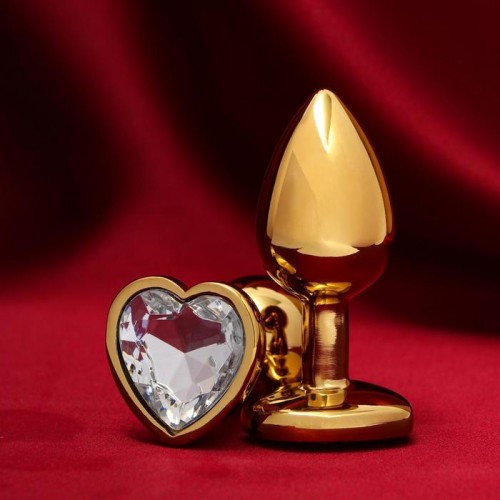 Золотистая анальная пробка с прозрачным кристаллом в форме сердца (Сима-Ленд 5215676)