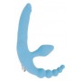 Голубой безремневой страпон с анальным отростком и вибрацией - 15 см. (Bior toys ST-40185-12)