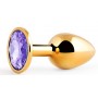 Золотистая анальная пробка с фиолетовым стразом - 7,2 см. (Anal Jewelry Plug GS-15)